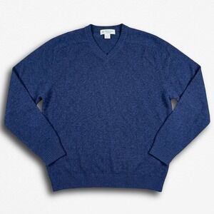 St Michael Marks & Spencer Mens Blue Pure Lambswool V-Neck Sweater Made in UK M